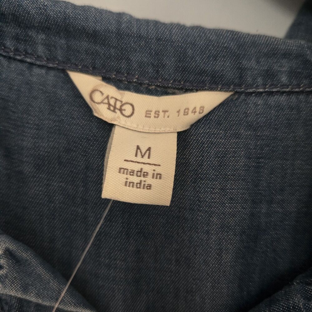 NWT Cato Midi Dress with Belt & Pockets Size M Tiered Skirt chambray-denim-look - Picture 3 of 10